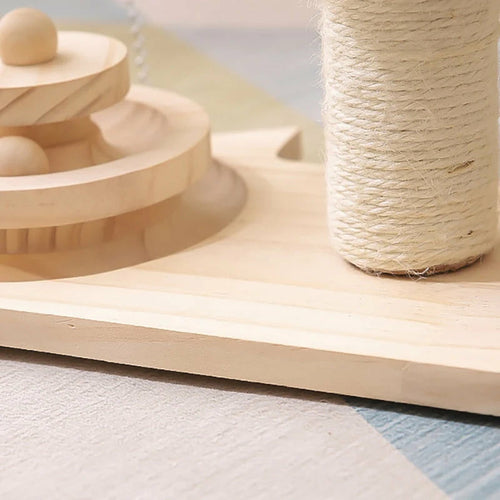Premium Katzen Kratzbaum mit Spielzeug - Interaktiver Kratzpfosten mit Federstab & Holzkugeln