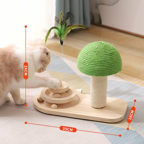 Premium Katzen Kratzbaum mit Spielzeug - Interaktiver Kratzpfosten mit Federstab & Holzkugeln