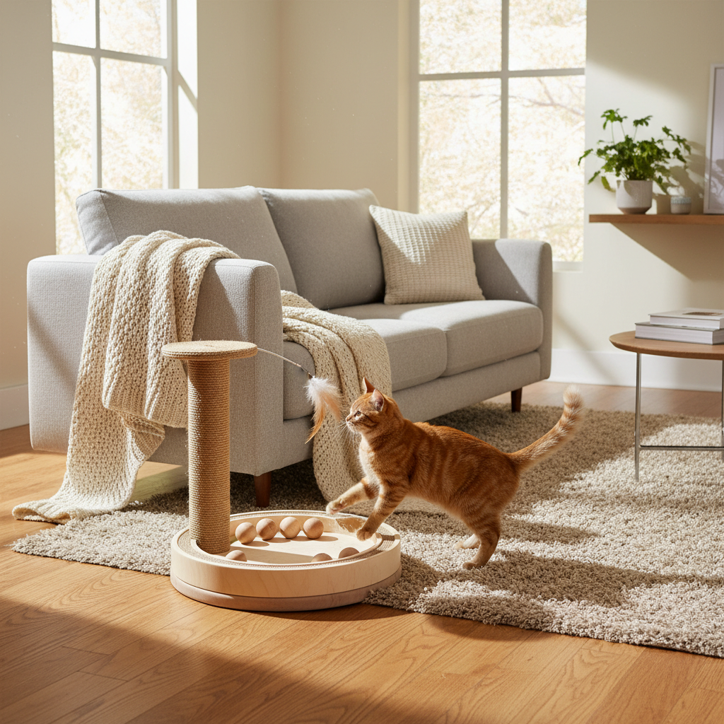 Katzen Kratzbaum in modernem Wohnzimmer